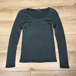 Michael Stars Shirt Womens One Size Green Scoop Neck Long Sleeve Cotton USA